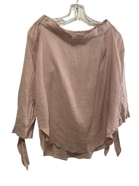 LJC design blush linen tie sleeve top on off shoulder XS lagen minimal